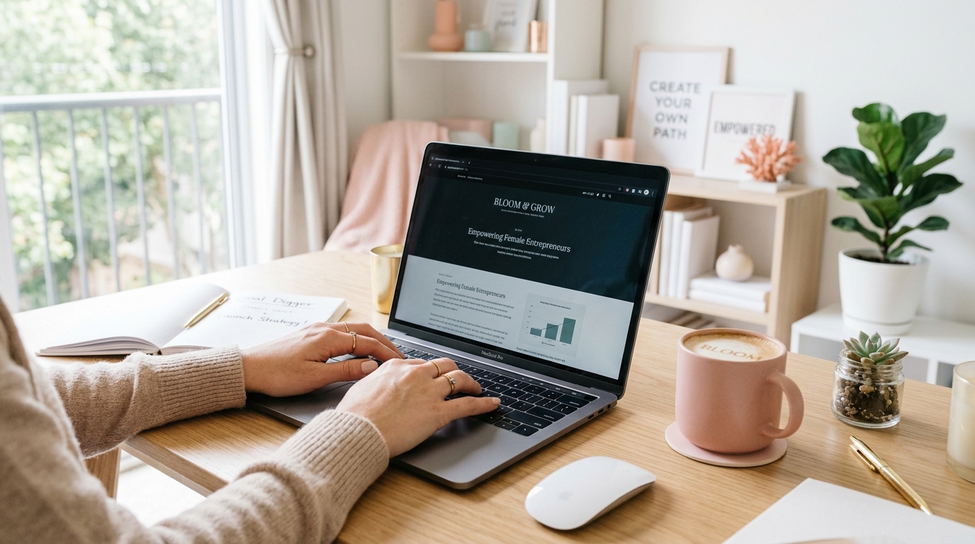 Woman working on laptop - beginner guide to selling feet pics